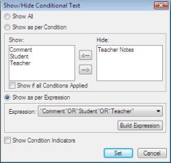 Figure: FrameMaker 8's Show Conditional Text *as per Expression*